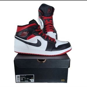 Nike Air Jordan 1 Mid Shoes Jordans Retro Men Size 13 White Red Black DQ8426-106